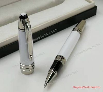 Replica Mont blanc JFK Rollerball Pen - White & Silver Clip